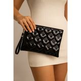 Bagfoni Siyah Rugan Kalp Desenli Portföy Clutch El Çantası