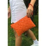 Bagfoni Turuncu Geometrik Desenli Portföy Clutch El Çantası