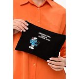 Bagg Clutch Mükemmel Şirin Baskılı Siyah Kanvas Makyaj Çantası