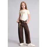 Baggy Fit Düz Paça Gabardin Pantolon Kız Çocuk
