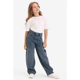 Baggy Fit Geniş Paça Taşlı Jean Pantolon Kız Çocuk