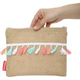 Baghashtag Fosforlu Renkli Pon Pon Püsküllü Jüt Clutch Bez Çanta - Kahverengi