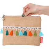 Baghashtag Renkli Pon Pon Püsküllü Jüt Clutch Bez Çanta - Kahverengi