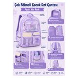 Bagi Çocuk Okul Çantası Çiçek Desenli 7 Bölmeli Omurga Destekli