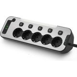 Bağımsız Anahtarlı 5'li Işıklı Akım Korumalı Çoklu Priz, 2x USB - 2x Type-C Giriş, Metal Ön Panel
