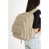 Baginn 571 Collection Klinkır Kumaş Lise Üniversite Çantası 45 x 30 cm Çok Cepli - Bej
