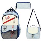 Baginn Erkek Çocuk 3'lü Ilkokul Çantası 42*30 cm Beslenme Çantası Kalem Kutusu Ortopedik Erkek Okul Çanta 513FB - Mavi