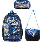 Baginn Erkek Çocuk 3'lü Ilkokul Çantası 45*32 cm Beslenme Çantası Kalem Kutusu Ortopedik Erkek Okul Çanta - Mavi