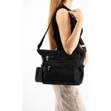 Baginn Kadın Postacı Çanta Hafif Klinkır Kumaş Çok Cepli Çapraz Askılı Omuz Çantası 28*24 cm Günlük Çanta - 28 x 24 cm - Siyah