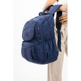 Baginn Lise Okul Sırt Çantası Çok Cepli Okul Çantası Hafif Klinkır Kumaş 43*30 cm Seyahat Çantası - Lacivert