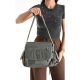 Baginn Postacı Okul Çantası Çapraz Askılı Büyük Boy 33*27 cm Askı Uzunluğu 130 cm Çok Cepli Kapaklı Omuz - Gri