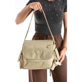 Baginn Postacı Okul Çantası Çapraz Askılı Büyük Boy 33*27 cm Askı Uzunluğu 130 cm Çok Cepli Kapaklı Omuz - Krem