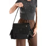 Baginn Postacı Okul Çantası Çapraz Askılı Büyük Boy 33*27 cm Askı Uzunluğu 130 cm Çok Cepli Kapaklı Omuz - Siyah