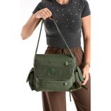 Baginn Postacı Okul Çantası Çapraz Askılı Büyük Boy 33*27 cm Askı Uzunluğu 130 cm Çok Cepli Kapaklı Omuz - Yeşil
