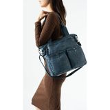 Baginn Retro Vegan Deri Kadın Omuz Çantası Y.s.deri Çok Cepli Çapraz Askılı Bayan Çantası 30*30 cm - 30 x 30 cm - Mavi