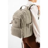 Baginn Unisex Okul Çantası Lise Ortaokul Üniversite Sırt Çantası 40*30 cm Hafif Klinkır Kumaş Çok Cepli 3s - Bej
