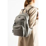 Baginn Vegan Deri Kadın Sırt Çantası 35*25 cm Yağmur Itici Kumaş Mega Bag Günlük Kullanıma Uygun - 35 x 25 cm - Gümüş