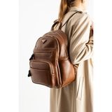 Baginn Vegan Deri Kadın Sırt Çantası 35*25 cm Yağmur Itici Kumaş Mega Bag Günlük Kullanıma Uygun - 35 x 25 cm - Taba