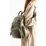 Baginn Vegan Deri Kadın Sırt Çantası 35*25 cm Yağmur Itici Kumaş Mega Bag Günlük Kullanıma Uygun - 35 x 25 cm - Yeşil