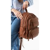 Baginn Vegan Deri Kadın Sırt Çantası Günlük Kullanıma Uygun Çok Cepli Yıkama Suni Deri 30*25 cm - 30 x 25 cm - Taba