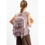 Baginn Ventis Unisex Okul Çantası Ortaokul Lise Cüzdanlı Sırt Çantası 43*30 cm Su Geçirmez Kumaş Vnt5-E - Pudra