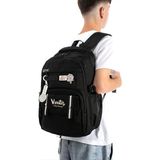 Baginn Ventis Unisex Okul Çantası Ortaokul Lise Sırt Çantası 43*30 cm Su Geçirmez Kumaş Çok Cepli Vnt5-D - Siyah