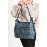 Baginn Y.S.Deri Deri Kadın Omuz Çantası Sırt Çantası Fonksiyonel Kullanım 23*30 Cm Vegan Suni Deri (Mavi)