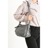 Baginn Y.s.deri Kadın Çapraz Askılı Postacı Çanta Vegan Omuz Çantası 22*15 cm Suni Deri Kapaklı Model - 22 x 15 cm - Gri