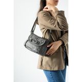 Baginn Yıkama Deri Günlük Kadın Postacı Çanta Çapraz Askılı Omuz Çantası Suni Deri 26*20 cm Kapaklı Model - 26 x 20 cm - Gri