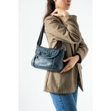 Baginn Yıkama Deri Günlük Kadın Postacı Çanta Çapraz Askılı Omuz Çantası Suni Deri 26*20 cm Kapaklı Model - 26 x 20 cm - Mavi