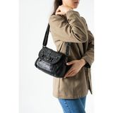 Baginn Yıkama Deri Günlük Kadın Postacı Çanta Çapraz Askılı Omuz Çantası Suni Deri 26*20 cm Kapaklı Model - 26 x 20 cm - Siyah