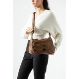 Baginn Yıkama Deri Günlük Kadın Postacı Çanta Çapraz Askılı Omuz Çantası Vegan Deri 26*20 cm Kapaklı Model - 26 x 20 cm - Taba