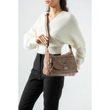 Baginn Yıkama Deri Günlük Kadın Postacı Çanta Çapraz Askılı Omuz Çantası Vegan Deri 26*20 cm Kapaklı Model - 26 x 20 cm - Vizon