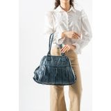 Baginn Yıkama S.deri Kadın Omuz Çantası Vegan Deri Çok Cepli Çapraz Askılı Kol Çantası 33*27 cm Suni Deri - 33 x 27 cm - Mavi