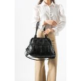 Baginn Yıkama S.deri Kadın Omuz Çantası Vegan Deri Çok Cepli Çapraz Askılı Kol Çantası 33*27 cm Suni Deri - 33 x 27 cm - Siyah