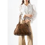 Baginn Yıkama S.deri Kadın Omuz Çantası Vegan Deri Çok Cepli Çapraz Askılı Kol Çantası 33*27 cm Suni Deri - 33 x 27 cm - Taba