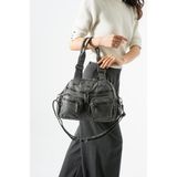 Baginn Yıkama S.deri Kadın Omuz Çantası Vegan Deri Çok Cepli Çapraz Askılı Suni Deri Kol Çantası 32*25 cm - 32 x 25 cm - Gri