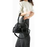 Baginn Yıkama S.deri Kadın Omuz Çantası Vegan Deri Çok Cepli Çapraz Askılı Suni Deri Kol Çantası 32*25 cm - 32 x 25 cm - Siyah