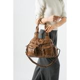 Baginn Yıkama S.deri Kadın Omuz Çantası Vegan Deri Çok Cepli Çapraz Askılı Suni Deri Kol Çantası 32*25 cm - 32 x 25 cm - Taba
