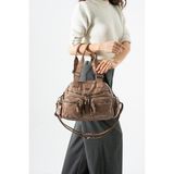 Baginn Yıkama S.deri Kadın Omuz Çantası Vegan Deri Çok Cepli Çapraz Askılı Suni Deri Kol Çantası 32*25 cm - 32 x 25 cm - Vizon