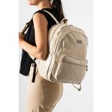 Baginn Yıkama Suni Deri Kadın Sırt Çantası Vegan Deri Bayan Sırt Çantası 30*20 cm Yumuşak Doku Çok Cepli - 30 x 20 cm - Bej