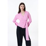 Bağlama Detaylı Kruvaze Bluz Pembe Pembe L