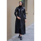 Bağlamalı Suni Deri Trençkot Siyah HM2279 - 40
