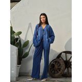 Bağlamalı Tesettür Pantolon Üst Pantolon Takım - Mavi - 40