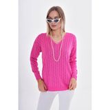 Baglan Kadın V Yaka Simli Kazak 12799 BGL-ST04107 - L - XL - Fuşya