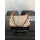 Bagliore Symbol - Bej Tekstil Dokuma Kumaşı Tek Gözlü Desenli Fermuarlı Taba / Siyah / Krem Sap ve Ayarlanabilir Askılı Baget Kol, Omuz ve Çapraz Çanta - Krem - Bej