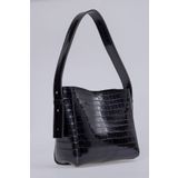 bag&more Kadın Siyah Kroko Trend Çanta,Basit Çanta,Minimalist Troklu Omuz Çantası Çanta El Çanta