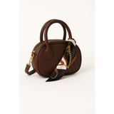 bag&more Koyu Kahve Mini El & Omuz Çantası – Altın Detaylı, Fular Aksesuarlı