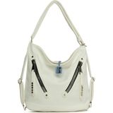 Bagmori Beyaz Yumuşak Dokulu Çift Çapraz Fermuarlı Askılı ve Sırt Salaş Çanta - En:33 Cm Boy:33 Cm Genislik:12 Cm