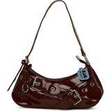 Bagmori Bordo Kemer Aksesuarlı Askı Detaylı Rugan Baget Çanta Şık Görünüm ile Günlük Kullanım İçin - En:28 Cm Boy:11 Cm Genislik:8 Cm
